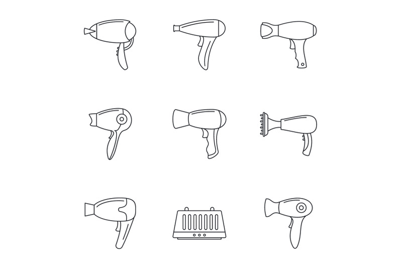 hair-dryer-icon-set-outline-style