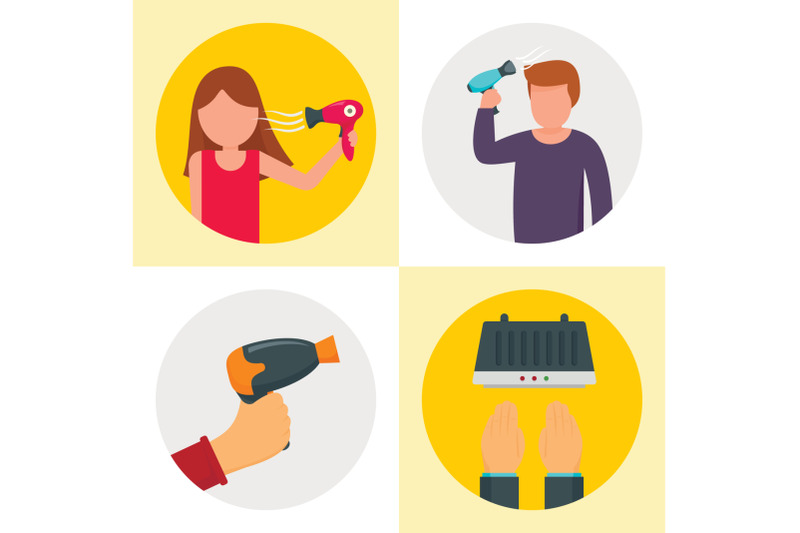 hair-dryer-machine-banner-set-flat-style