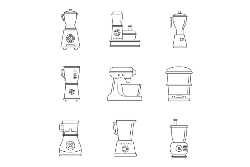 food-processor-blender-icon-set-outline-style