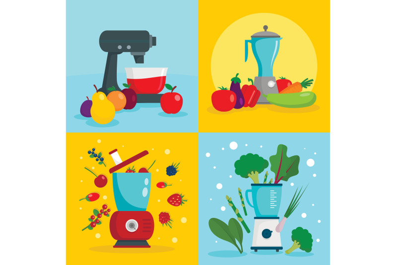 food-processor-equipment-banner-set-flat-style