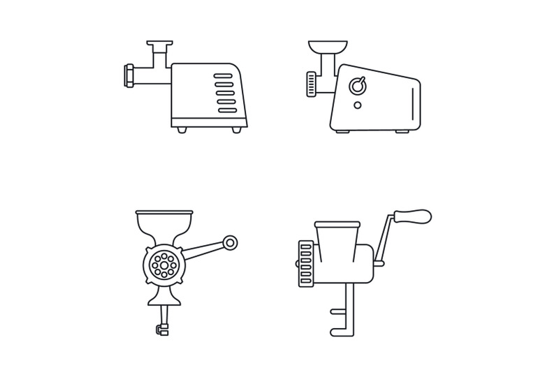 meat-grinder-tool-icon-set-outline-style