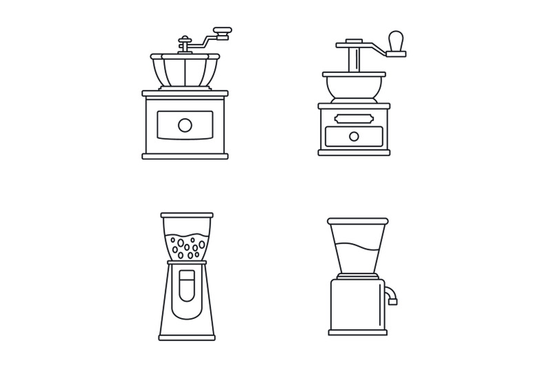 coffee-grinder-appliance-icon-set-outline-style
