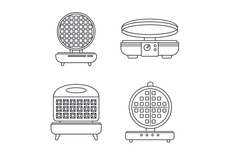 home-waffle-iron-icon-set-outline-style