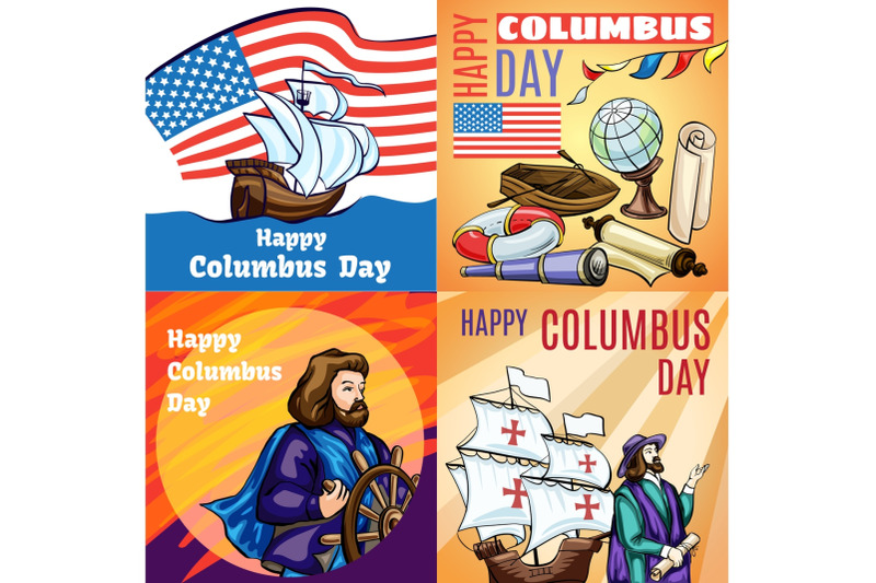 columbus-day-banner-set-cartoon-style