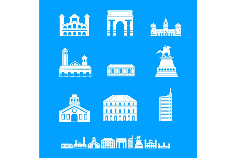 milan-italy-city-skyline-icons-set-simple-style