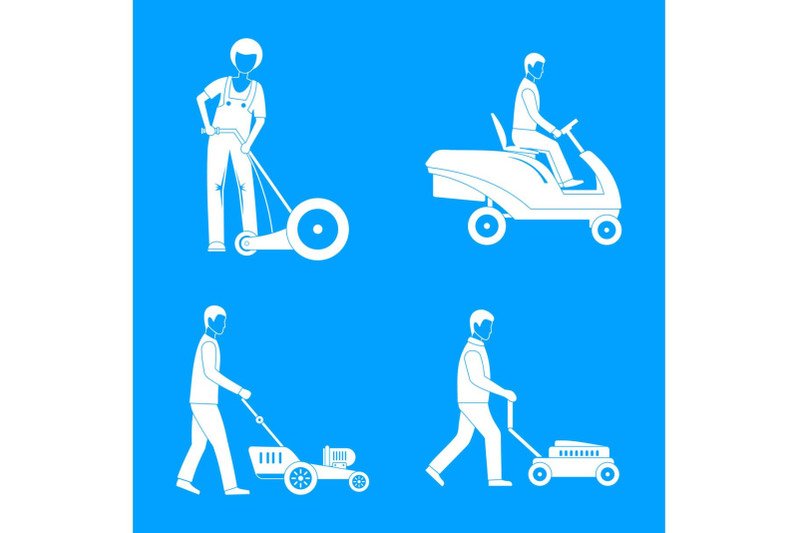 lawnmower-service-man-icons-set-simple-style