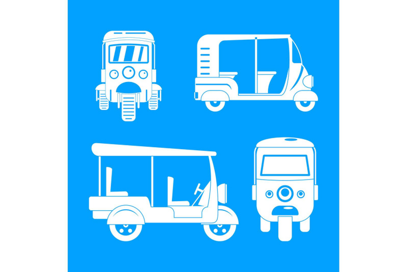 tuk-rickshaw-thailand-icons-set-simple-style