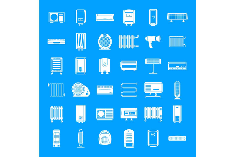 electric-heater-device-icons-set-simple-style
