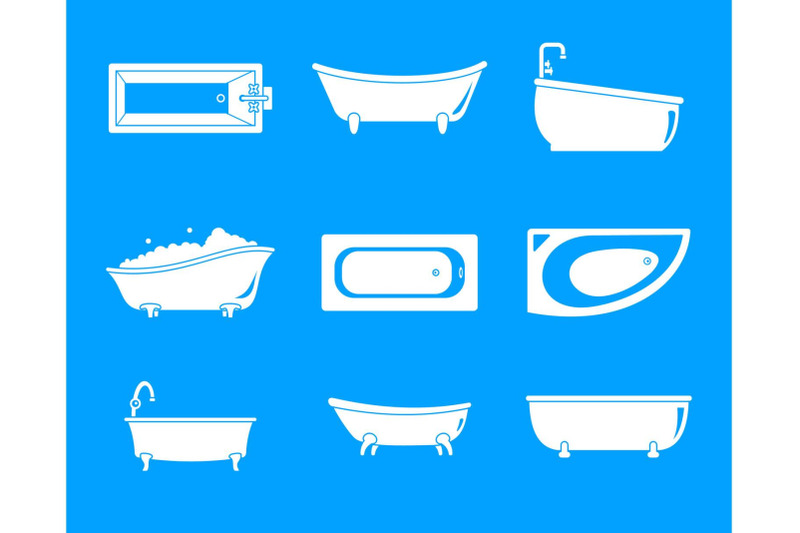 bathtub-interior-icons-set-simple-style