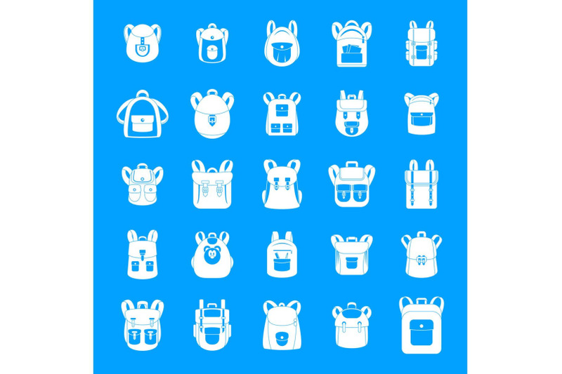 backpack-school-travel-sport-icons-set-simple-style