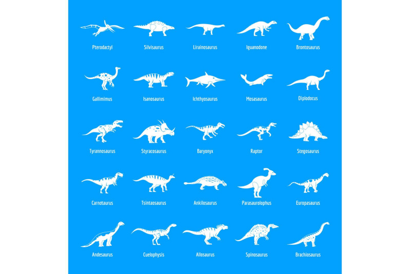 dinosaur-types-signed-name-icons-set-simple-style