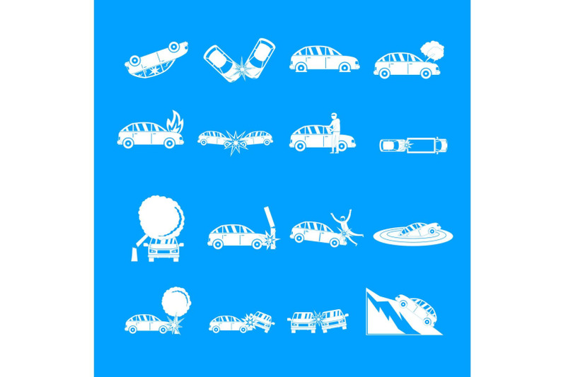 accident-car-crash-case-icons-set-simple-style