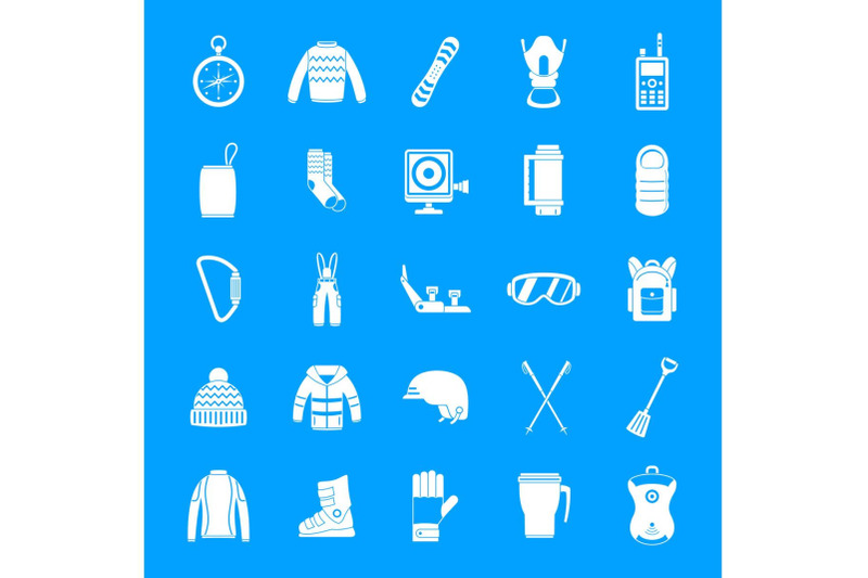 snowboard-equipment-winter-icons-set-simple-style
