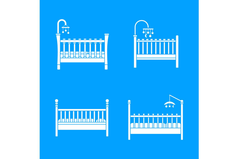 baby-crib-cradle-bed-icons-set-simple-style