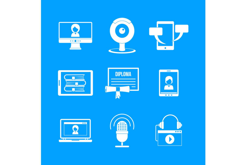 webinar-training-online-icons-set-simple-style