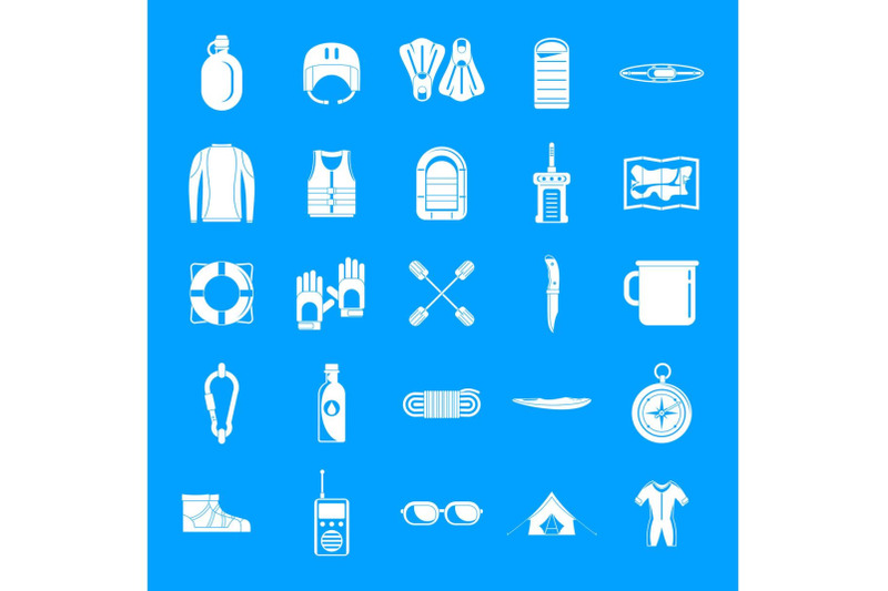 rafting-kayak-water-canoe-icons-set-simple-style