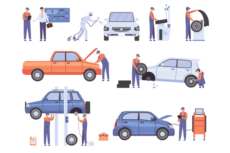 car-repair-service-workers-mechanic-in-automobile-workshop-change-whe