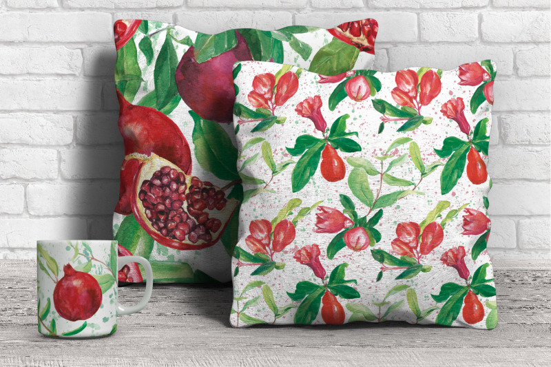 pomegranate-watercolor-seamless-patterns