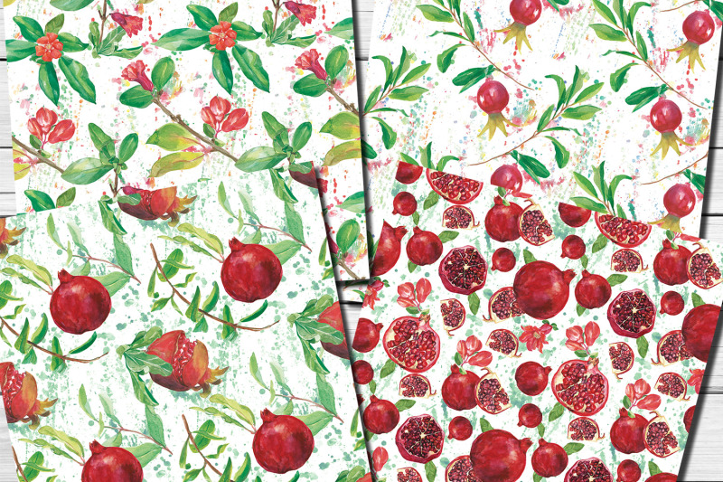 pomegranate-watercolor-seamless-patterns