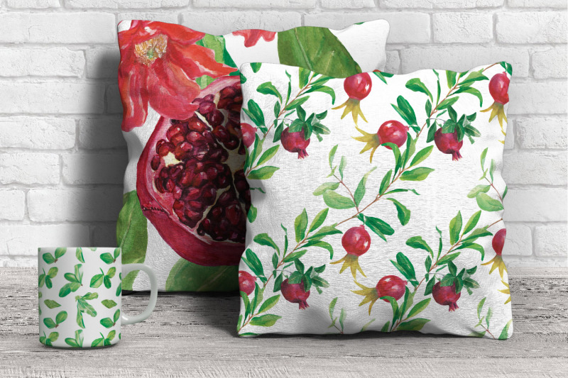 pomegranate-watercolor-seamless-patterns