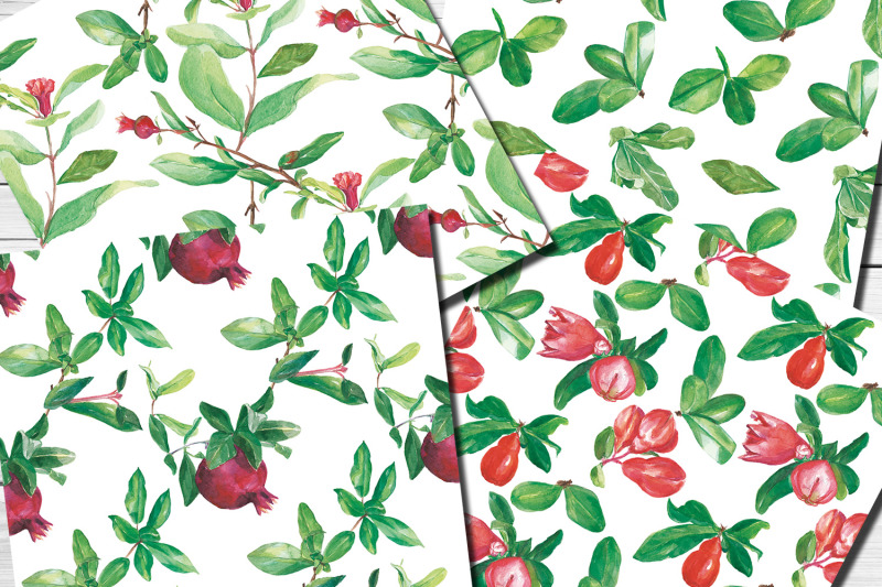 pomegranate-watercolor-seamless-patterns