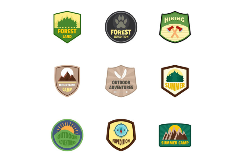 hiking-logo-emblem-set-flat-style