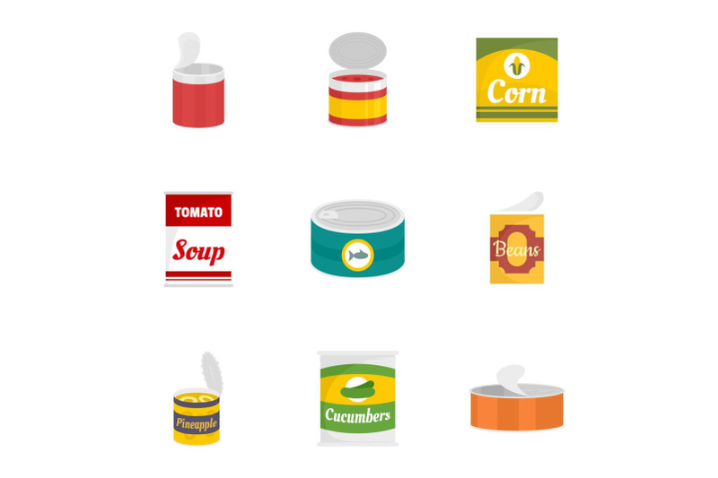 food-can-icon-set-flat-style