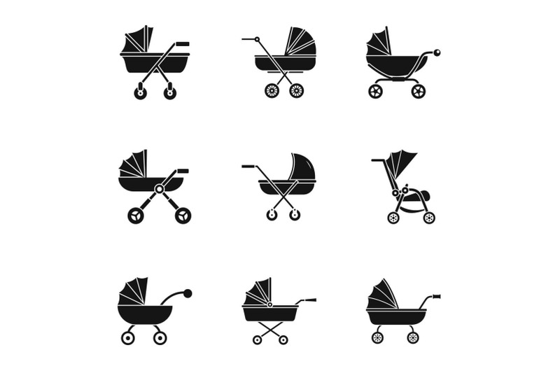 baby-carriage-icon-set-simple-style