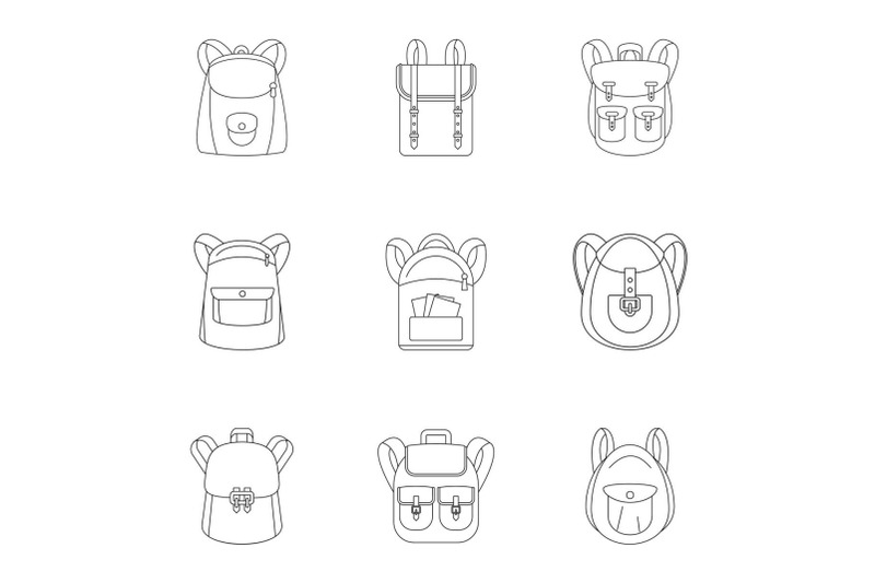 student-backpack-icon-set-outline-style