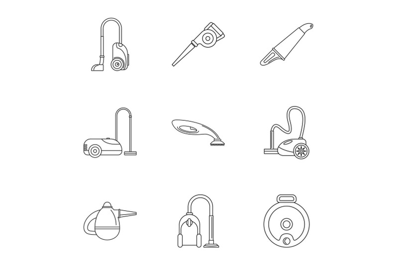 professional-vacuum-cleaner-icon-set-outline-style