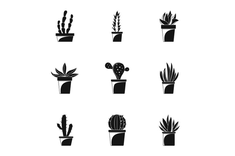 home-cactus-pot-icon-set-simple-style