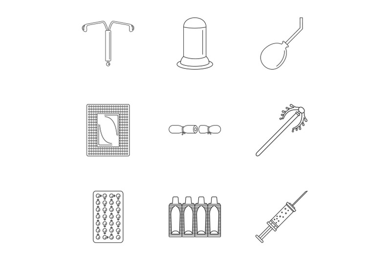 contraception-icon-set-outline-style