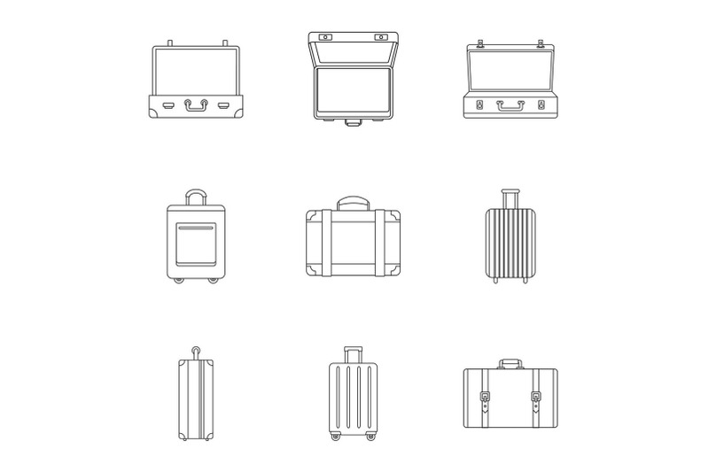 travel-bag-icon-set-outline-style