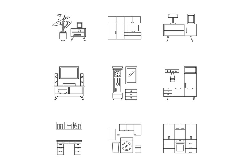 furniture-icon-set-outline-style