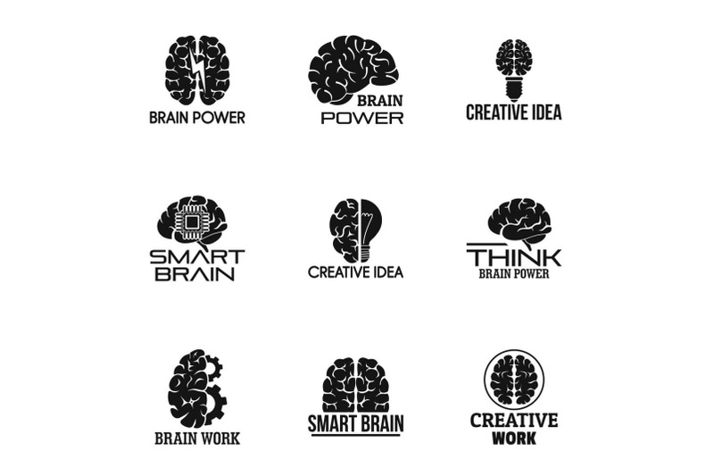 brain-power-logo-set-simple-style