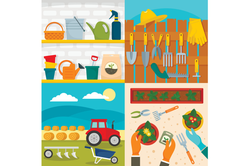 farming-equipment-banner-set-flat-style