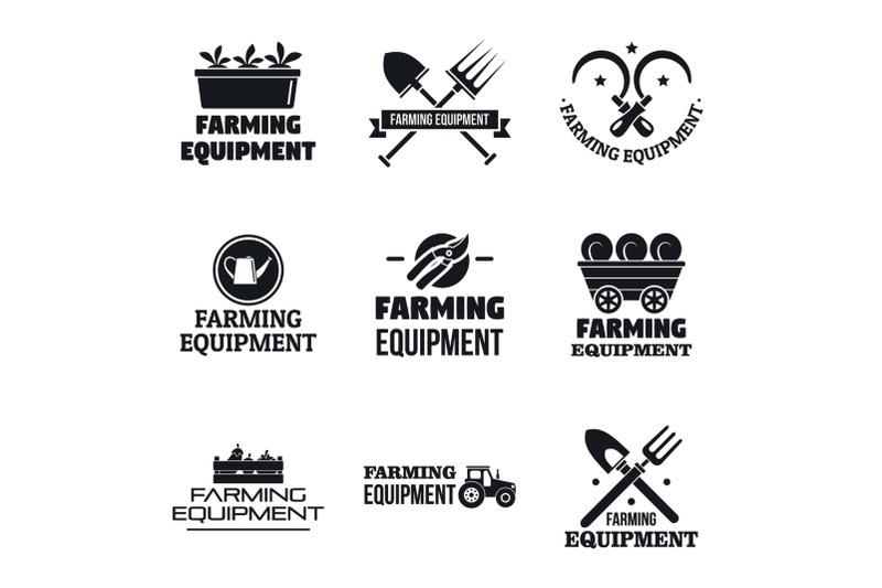 farming-garden-equipment-logo-set-simple-style