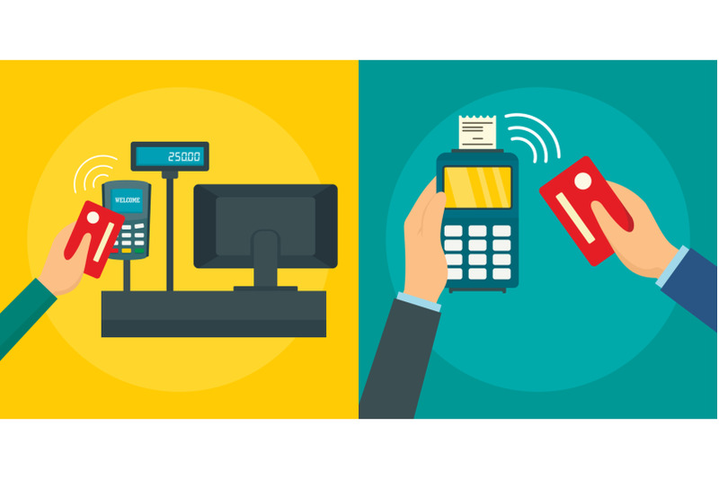bank-terminal-banner-set-flat-style