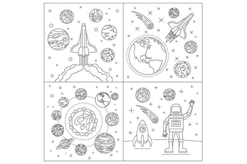 galaxy-planets-banner-set-outline-style