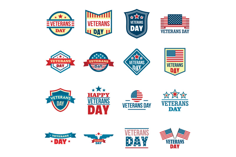 veterans-logo-set-flat-style