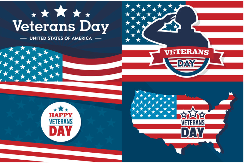 veterans-day-banner-set-flat-style