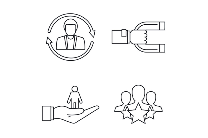 customer-retention-management-icon-set-outline-style
