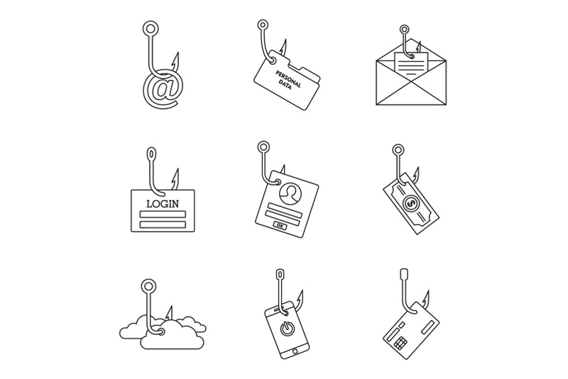 cyber-phishing-icon-set-outline-style