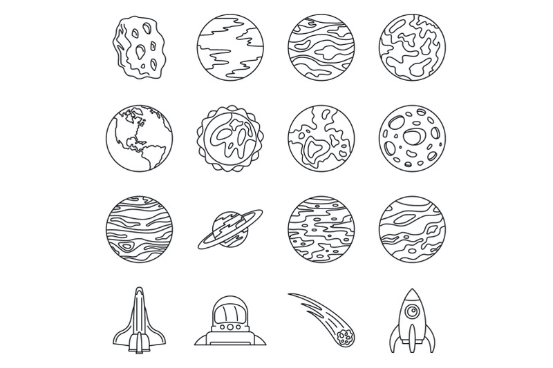 solar-system-planets-icon-set-outline-style