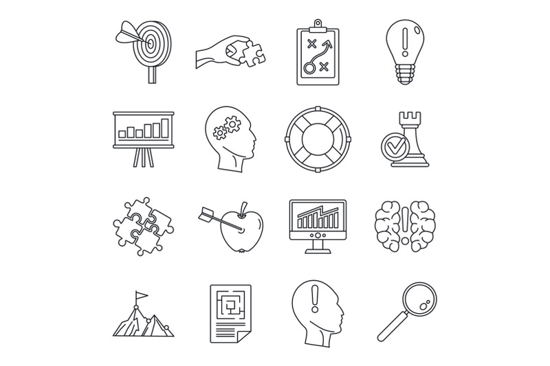 problem-solution-icon-set-outline-style