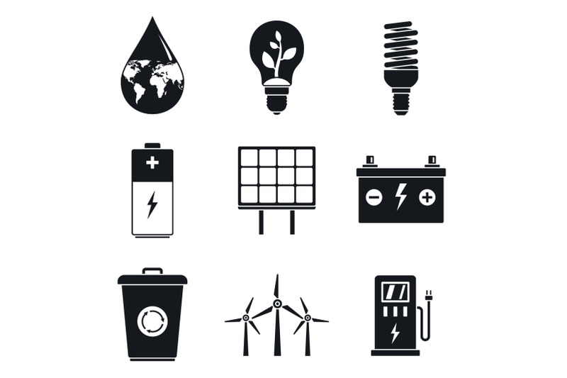energy-saving-day-icon-set-simple-style