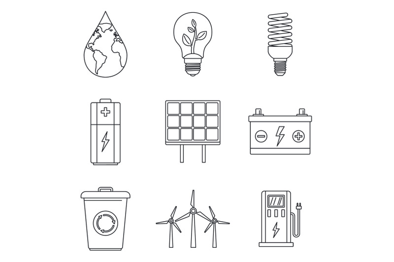 save-energy-icon-set-outline-style