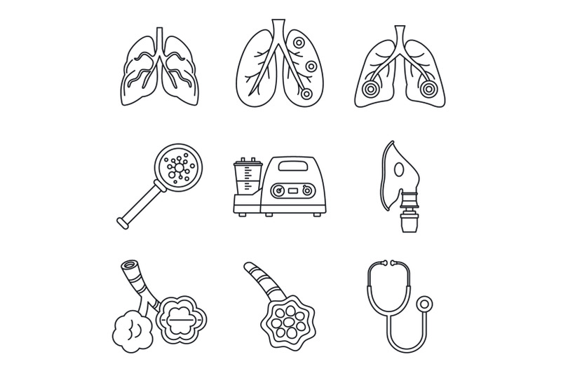 pneumonia-disease-icon-set-outline-style