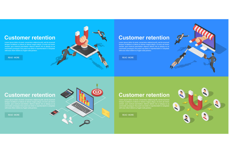 customer-retention-banner-set-isometric-style