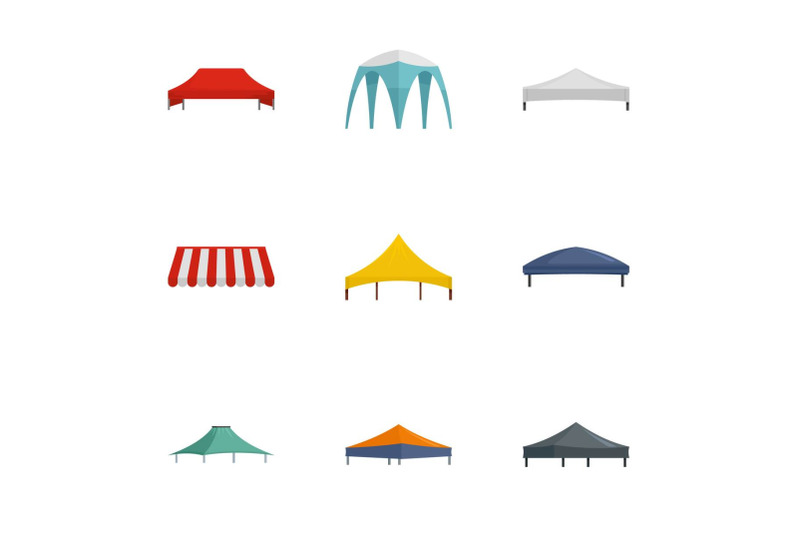 folding-tent-icon-set-flat-style
